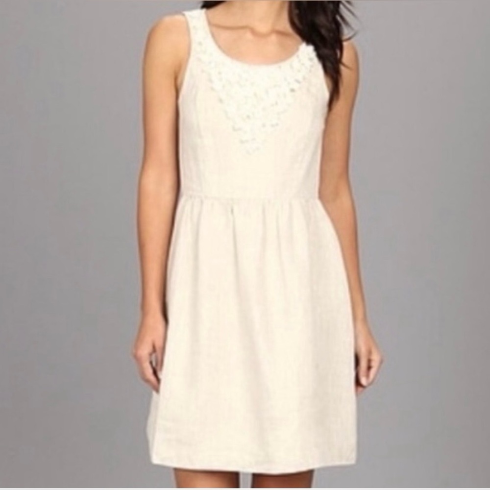 Kensie Lace-Trim 100% Linen Sundress Ivory Cream Size Medium